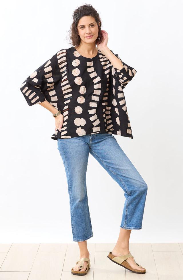 Rimsha Batik Popover Swing Top – Black/Natural – MarketPlace: Handwork ...