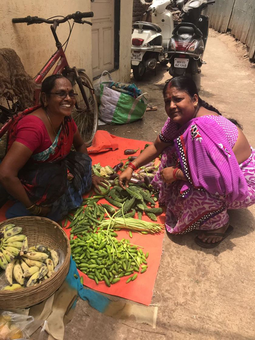 Pushpa shopping for vegetables